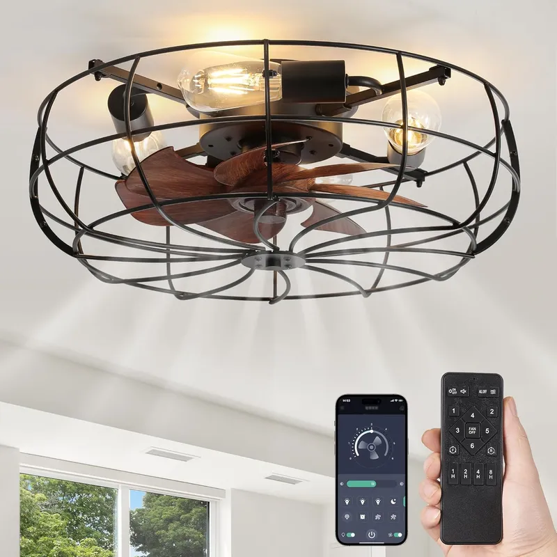 LEDIARY 20 Inch Caged Ceiling Fans with Lights and Remote