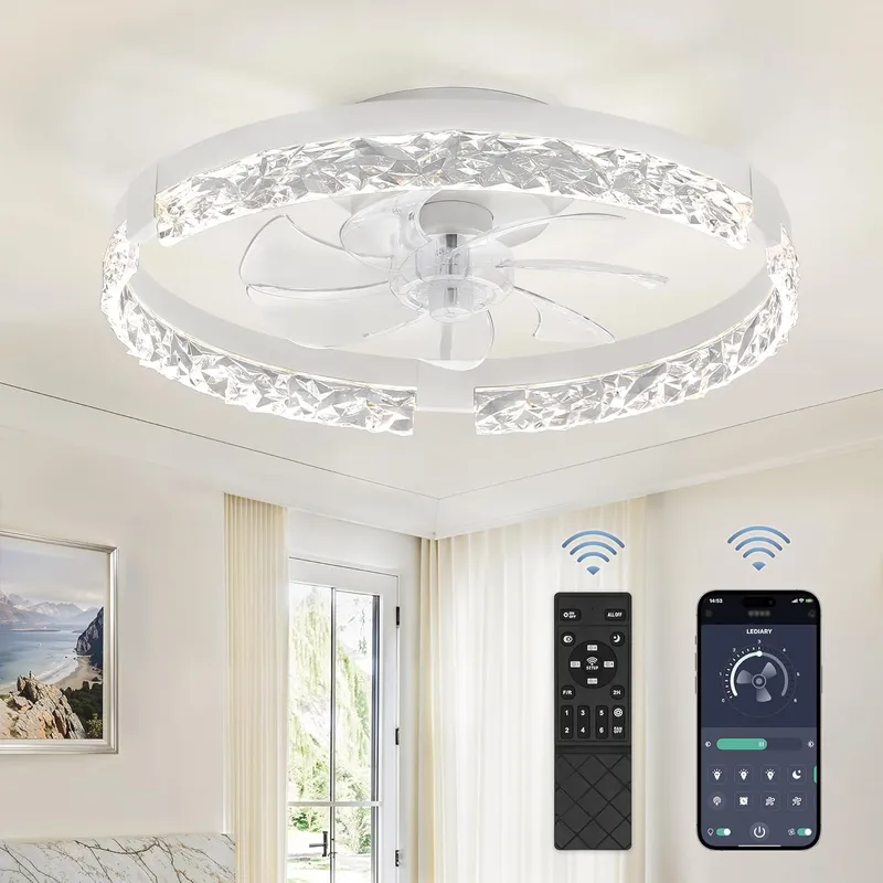 LEDIARY 20 Inch Low Profile Ceiling Fans with Lights and Remote