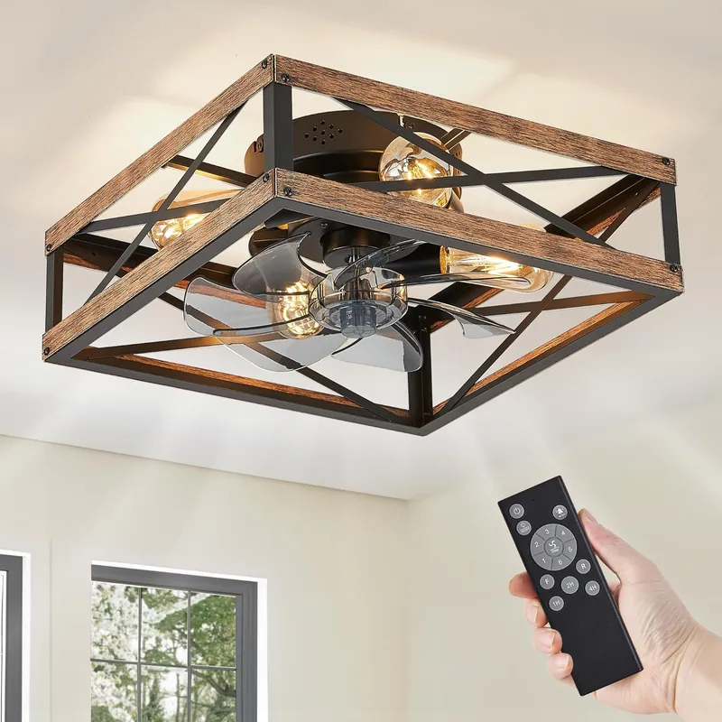 LEDIARY Caged Low Profile Ceiling Fans with Lights and Remote